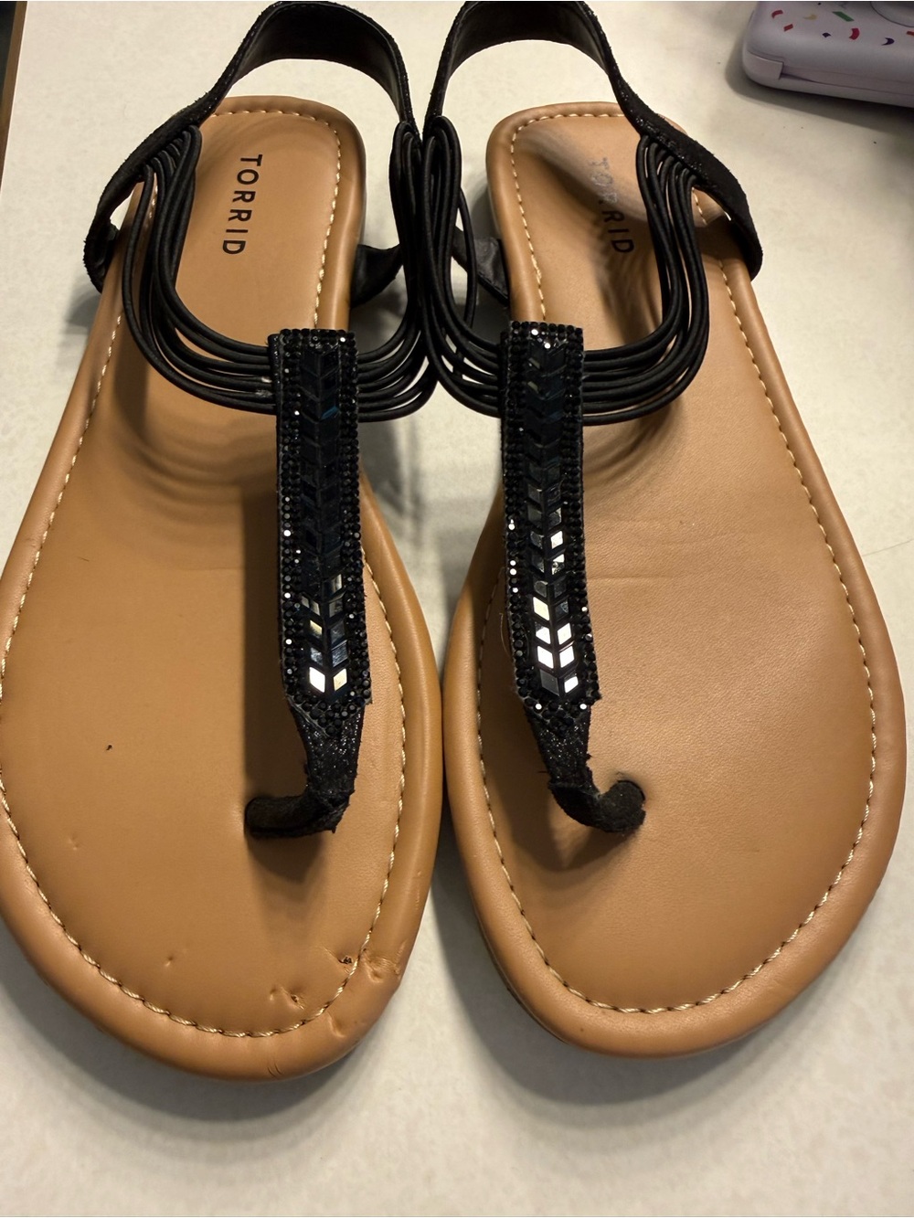 torrid Black Beaded T-Strap Sandals
